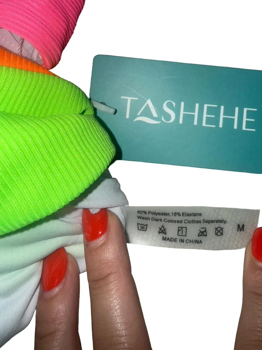 SHEIN Neon Colorblock One-Shoulder Swimsuit - Pink, Orange, Lime Green